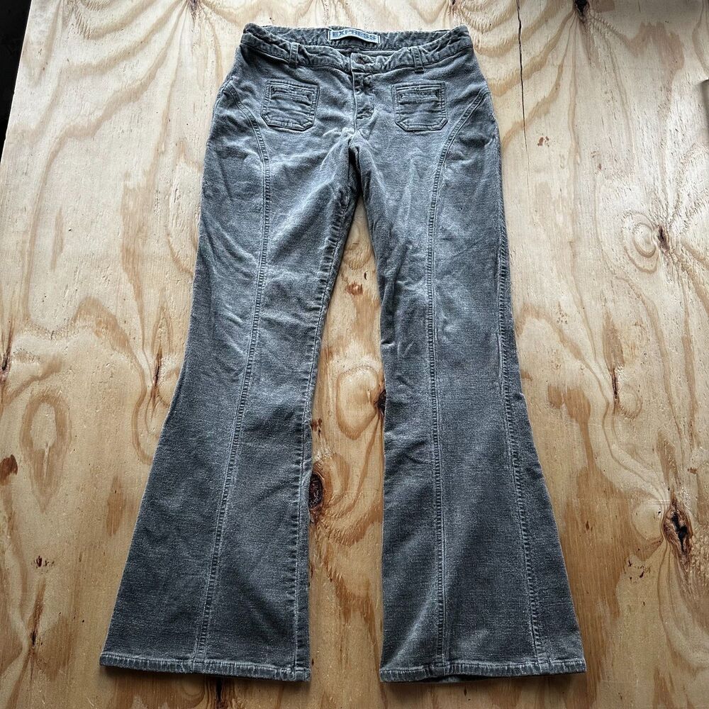 Express Grey Corduroy Low Rise Flare Pants - 10